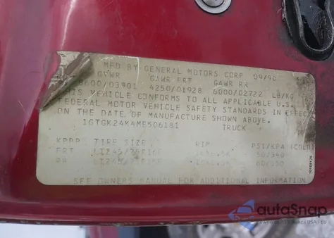 1991 GMC Sierra K2500 from USA, damaged, VIN 1GTGK24K4ME506181